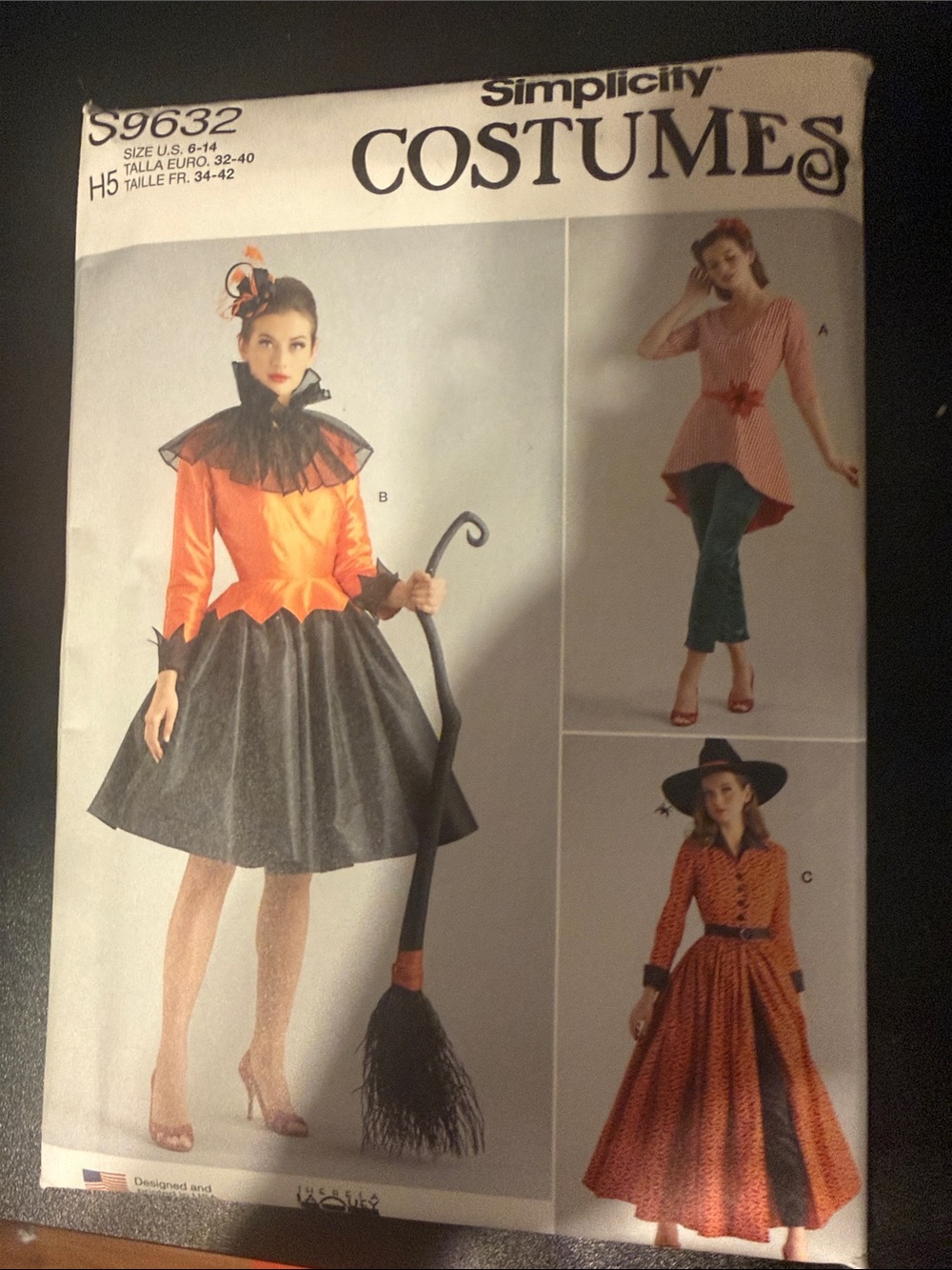 Simplicity Kids Orange and Black Witch Dress Costume Pattern S9632